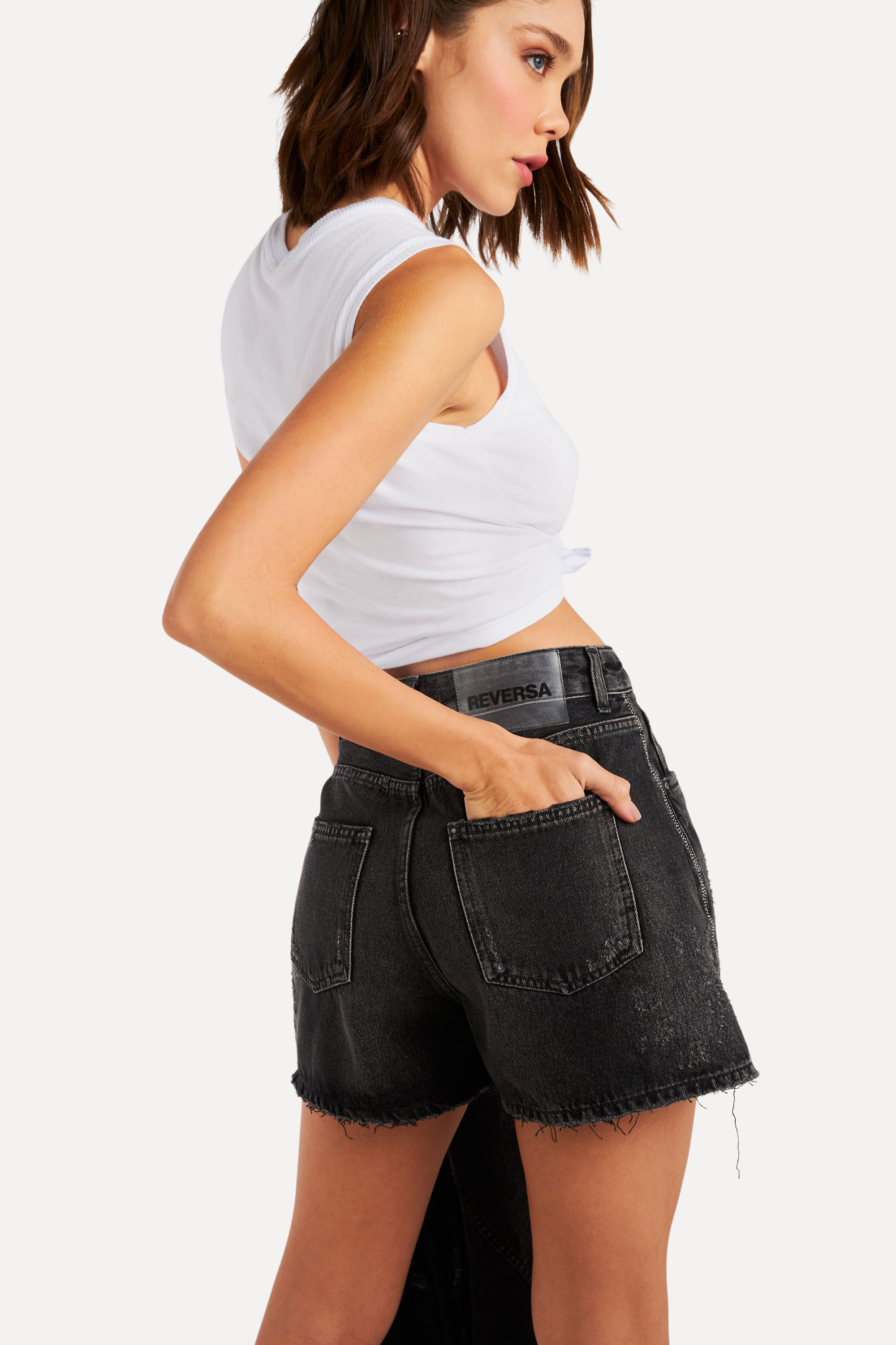 SHORT BLACK JEANS HIGH ONCA